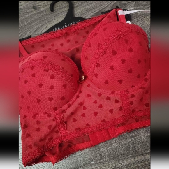 Women's lace heart print bra + panties set 34B & S NWT - Picture 2 of 5